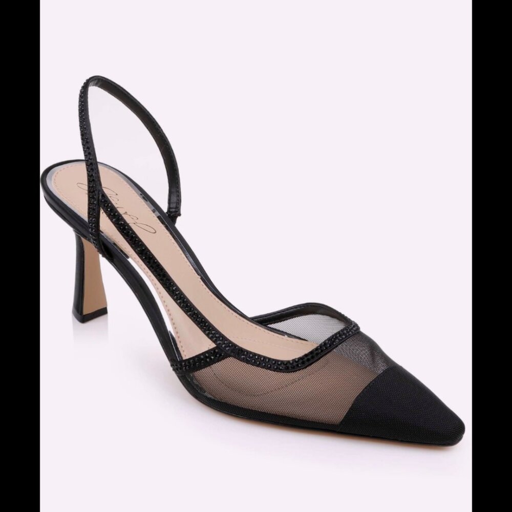 NWT & Box!  Jewel Badgley Mischka Tammy Mesh Pointed Toe Slingback, Black, 8.5